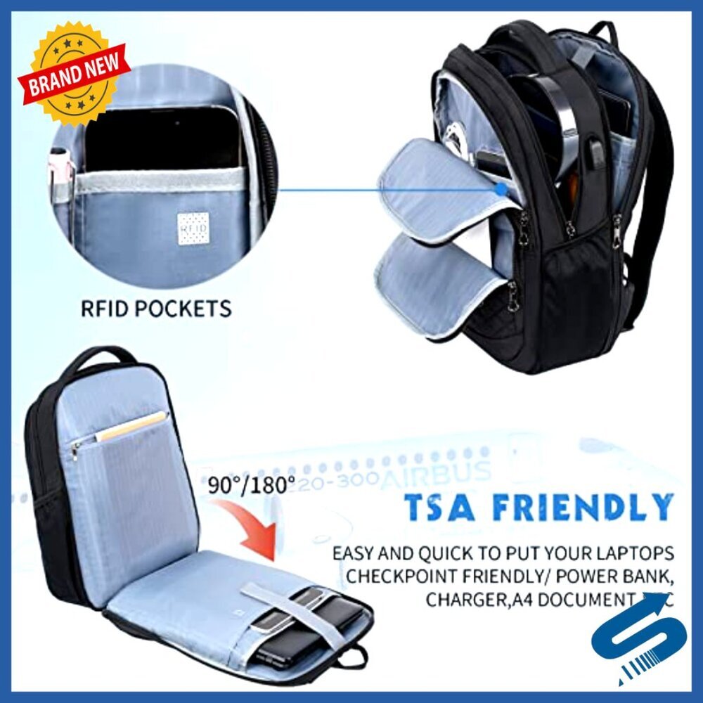 Large Travel Laptop Backpack Water-Repellent Daypack with USB Charging Port - Picture 6 of 6